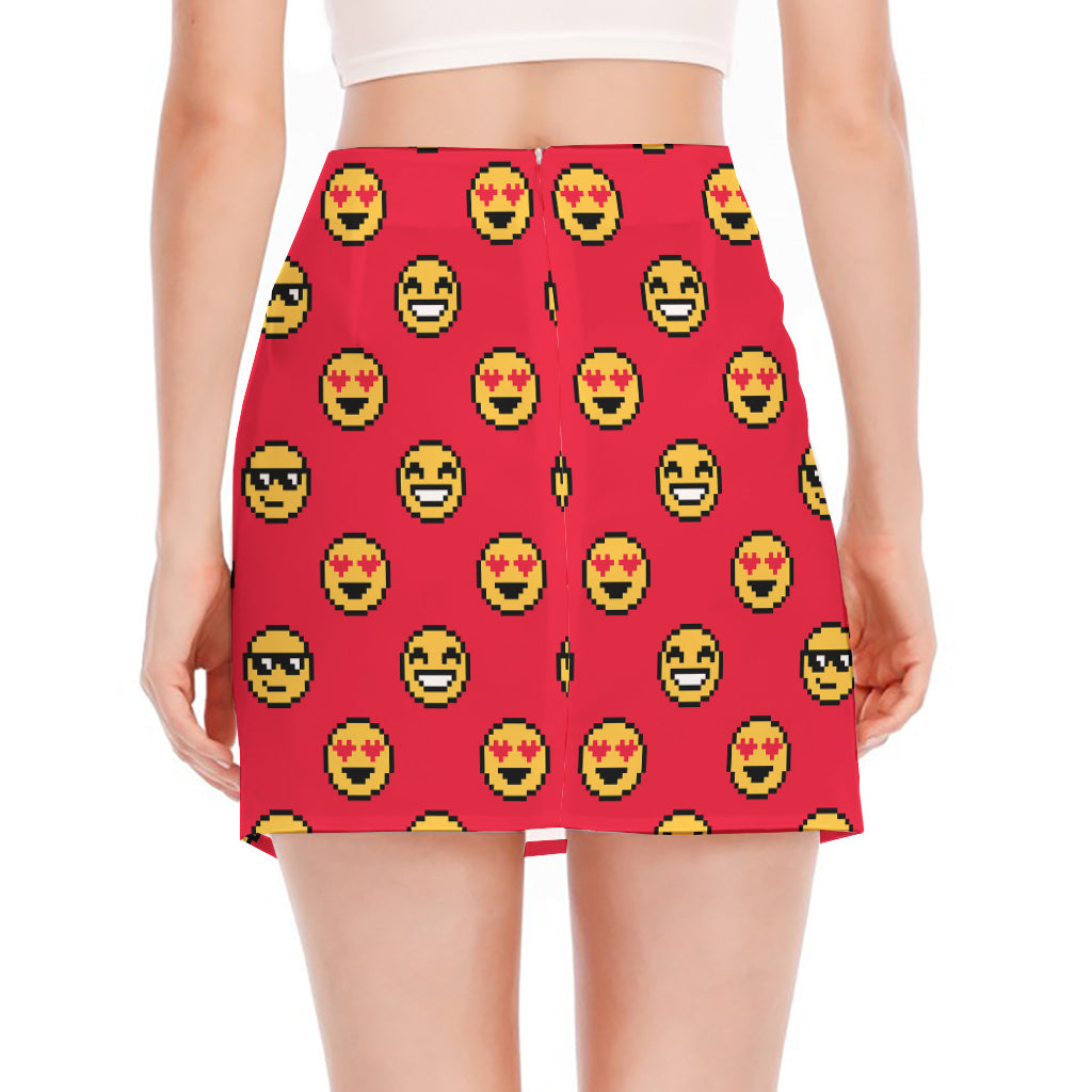 8-Bit Emoji Pattern Print Side Slit Mini Skirt