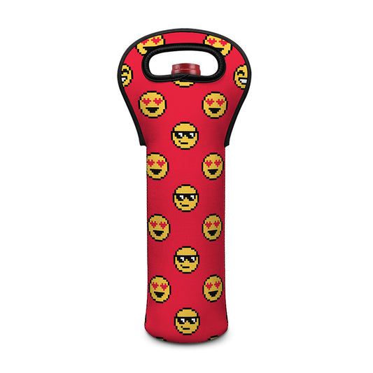 8-Bit Emoji Pattern Print Single Neoprene Wine Tote