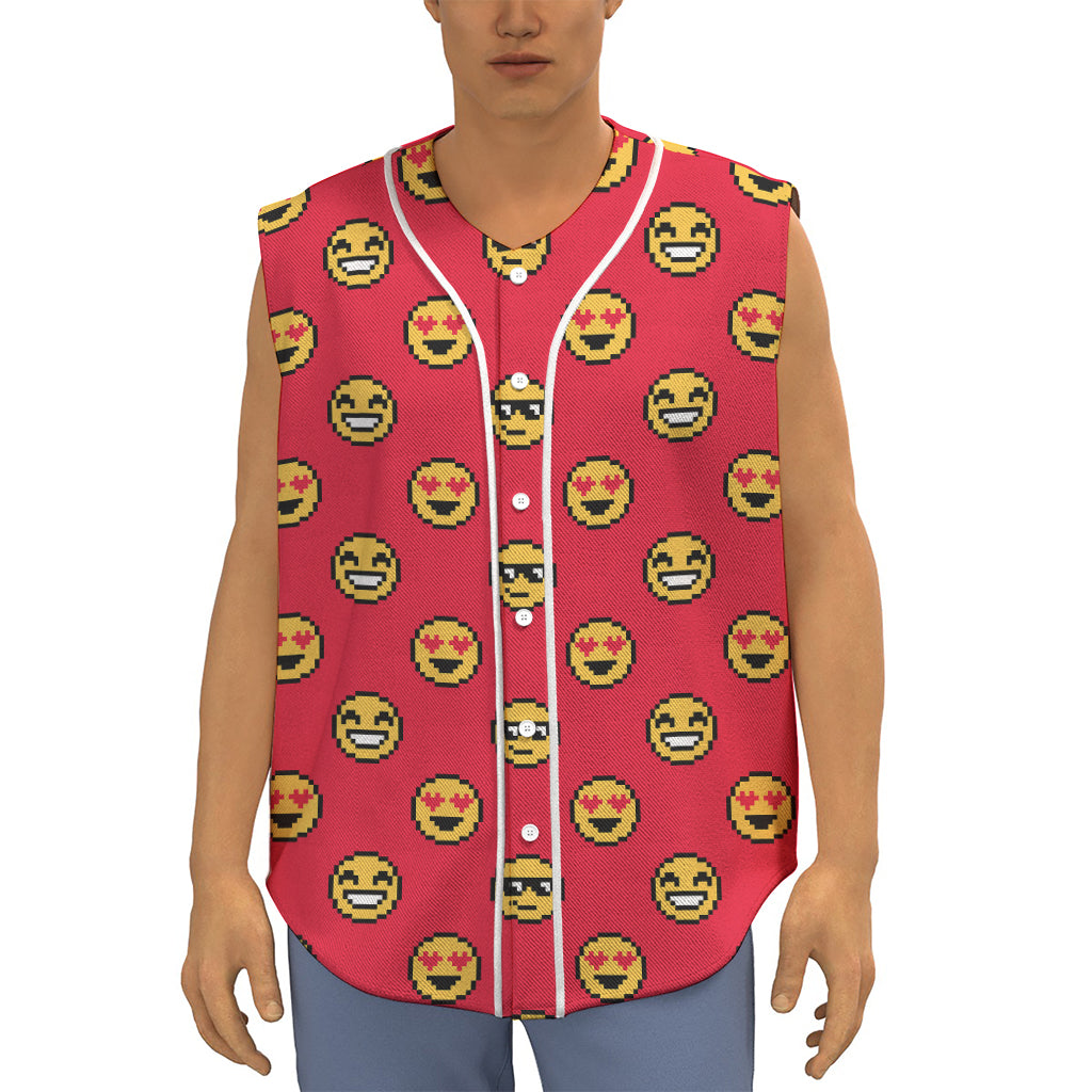 8-Bit Emoji Pattern Print Sleeveless Baseball Jersey