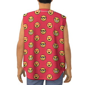 8-Bit Emoji Pattern Print Sleeveless Baseball Jersey