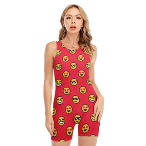 8-Bit Emoji Pattern Print Sleeveless One Piece Swimsuit