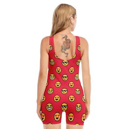 8-Bit Emoji Pattern Print Sleeveless One Piece Swimsuit