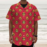 8-Bit Emoji Pattern Print Textured Short Sleeve Shirt