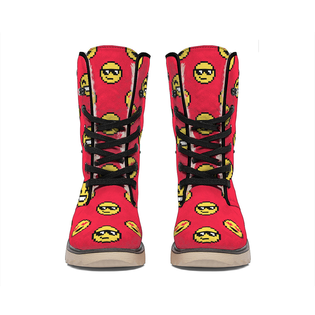 8-Bit Emoji Pattern Print Winter Boots