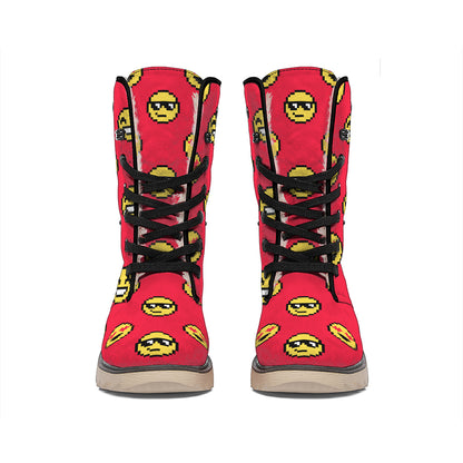 8-Bit Emoji Pattern Print Winter Boots