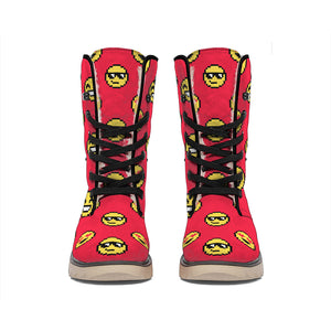 8-Bit Emoji Pattern Print Winter Boots