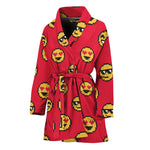 8-Bit Emoji Pattern Print Women's Bathrobe