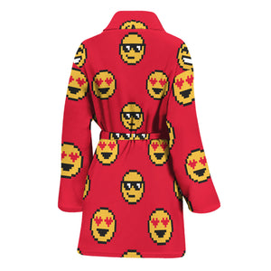 8-Bit Emoji Pattern Print Women's Bathrobe