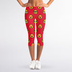 8-Bit Emoji Pattern Print Women's Capri Leggings