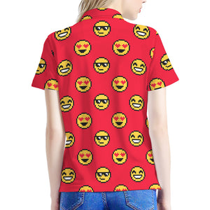 8-Bit Emoji Pattern Print Women's Polo Shirt