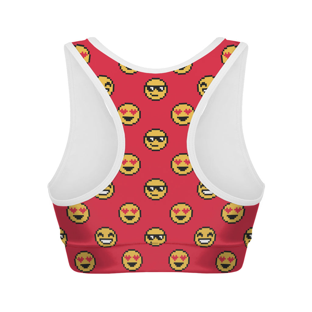 8-Bit Emoji Pattern Print Women's Sports Bra