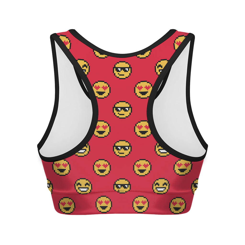 8-Bit Emoji Pattern Print Women's Sports Bra