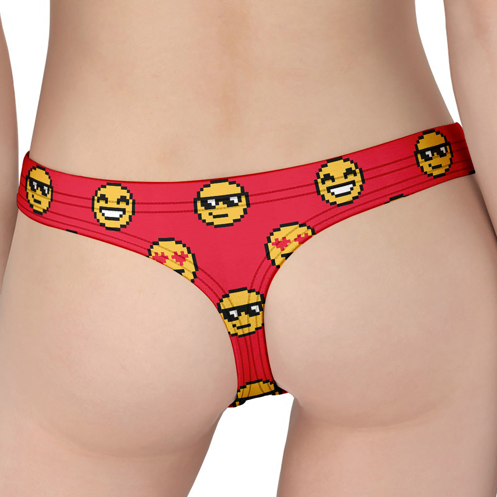 8-Bit Emoji Pattern Print Women's Thong