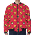 8-Bit Emoji Pattern Print Zip Sleeve Bomber Jacket