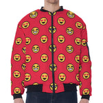 8-Bit Emoji Pattern Print Zip Sleeve Bomber Jacket