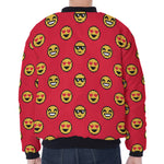 8-Bit Emoji Pattern Print Zip Sleeve Bomber Jacket