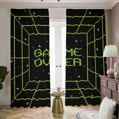 8-Bit Game Over Print Blackout Pencil Pleat Curtains