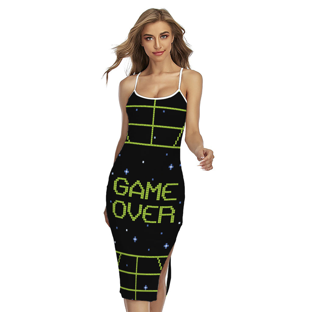 8-Bit Game Over Print Cross Back Cami Dress