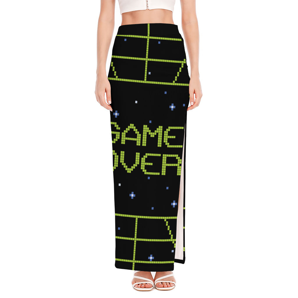 8-Bit Game Over Print High Slit Maxi Skirt