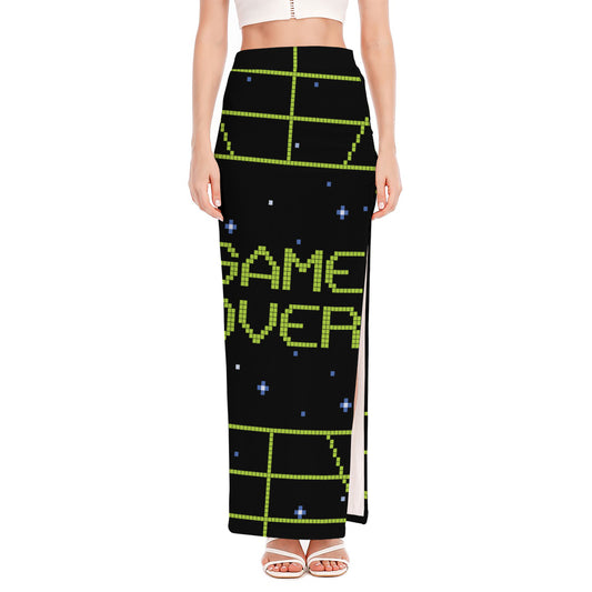 8-Bit Game Over Print High Slit Maxi Skirt