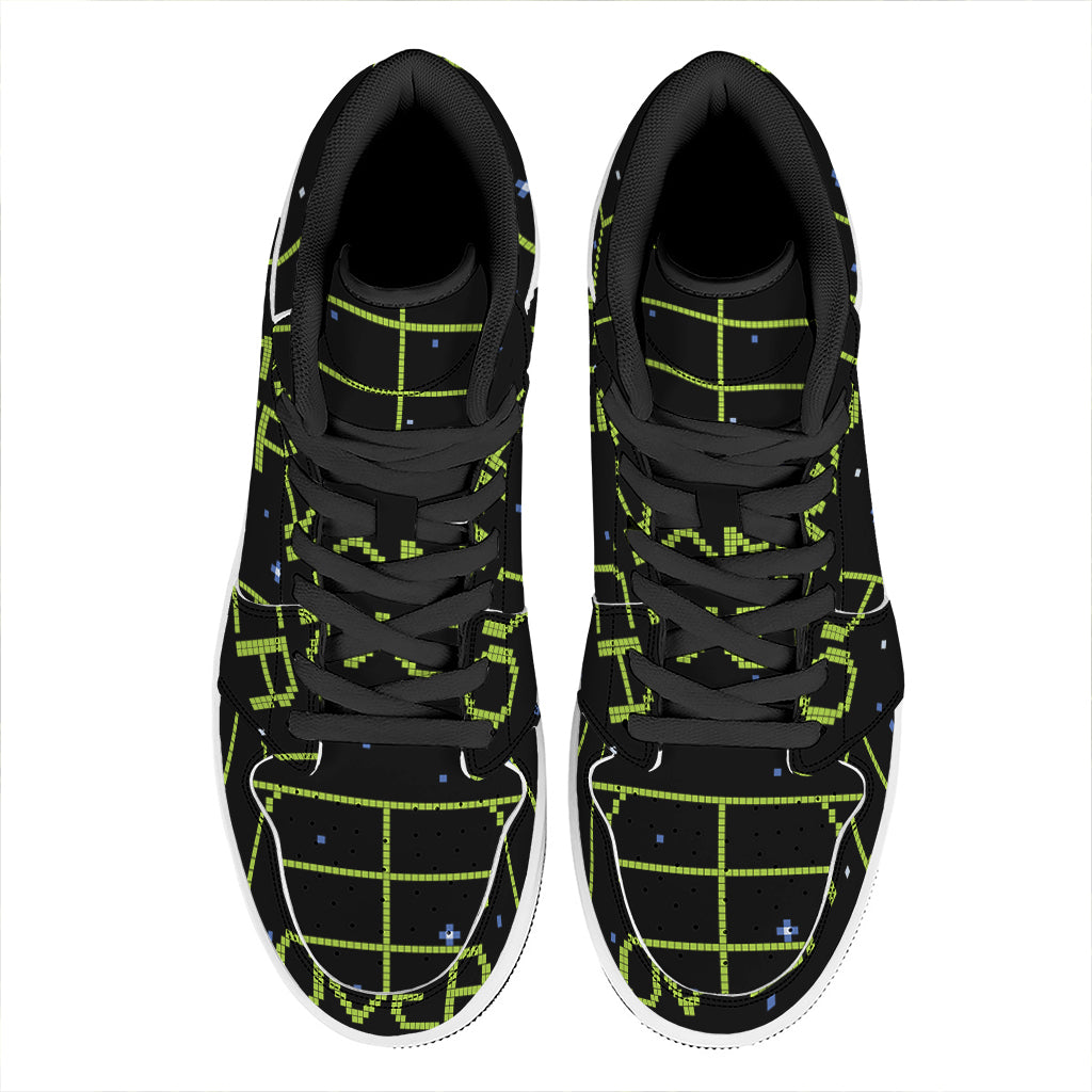 8-Bit Game Over Print High Top Leather Sneakers