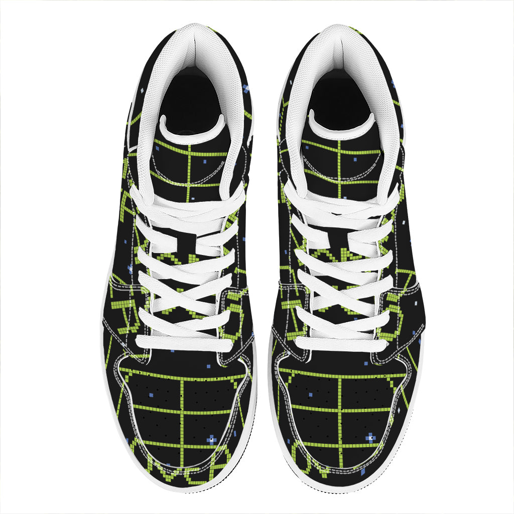 8-Bit Game Over Print High Top Leather Sneakers