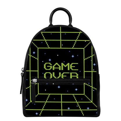 8-Bit Game Over Print Leather Backpack