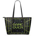 8-Bit Game Over Print Leather Tote Bag With Zipper