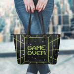 8-Bit Game Over Print Leather Tote Bag