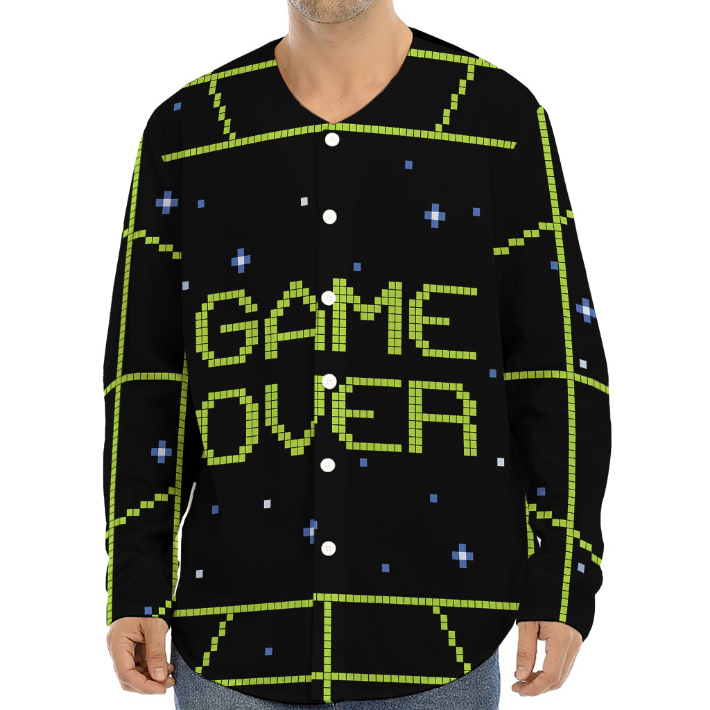 8-Bit Game Over Print Long Sleeve Baseball Jersey