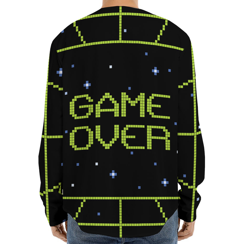 8-Bit Game Over Print Long Sleeve Baseball Jersey
