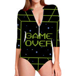 8-Bit Game Over Print Long Sleeve Swimsuit