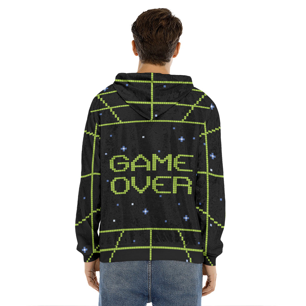 8-Bit Game Over Print Men's Velvet Pullover Hoodie