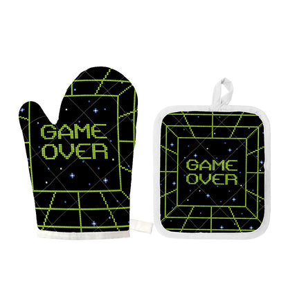 8-Bit Game Over Print Oven Mitt And Pot Holder Set