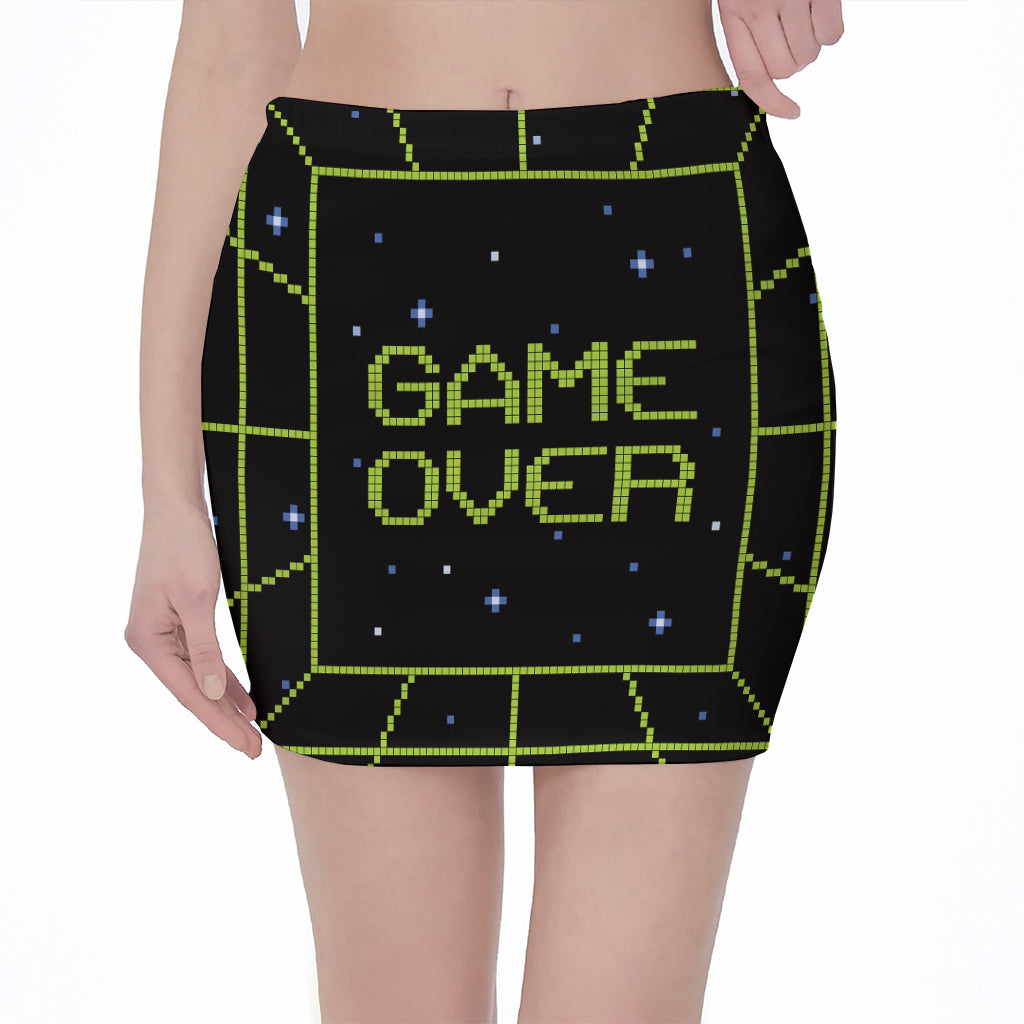 8-Bit Game Over Print Pencil Mini Skirt
