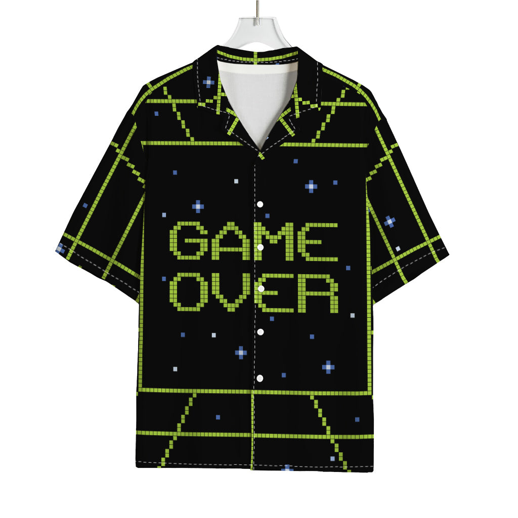 8-Bit Game Over Print Rayon Hawaiian Shirt