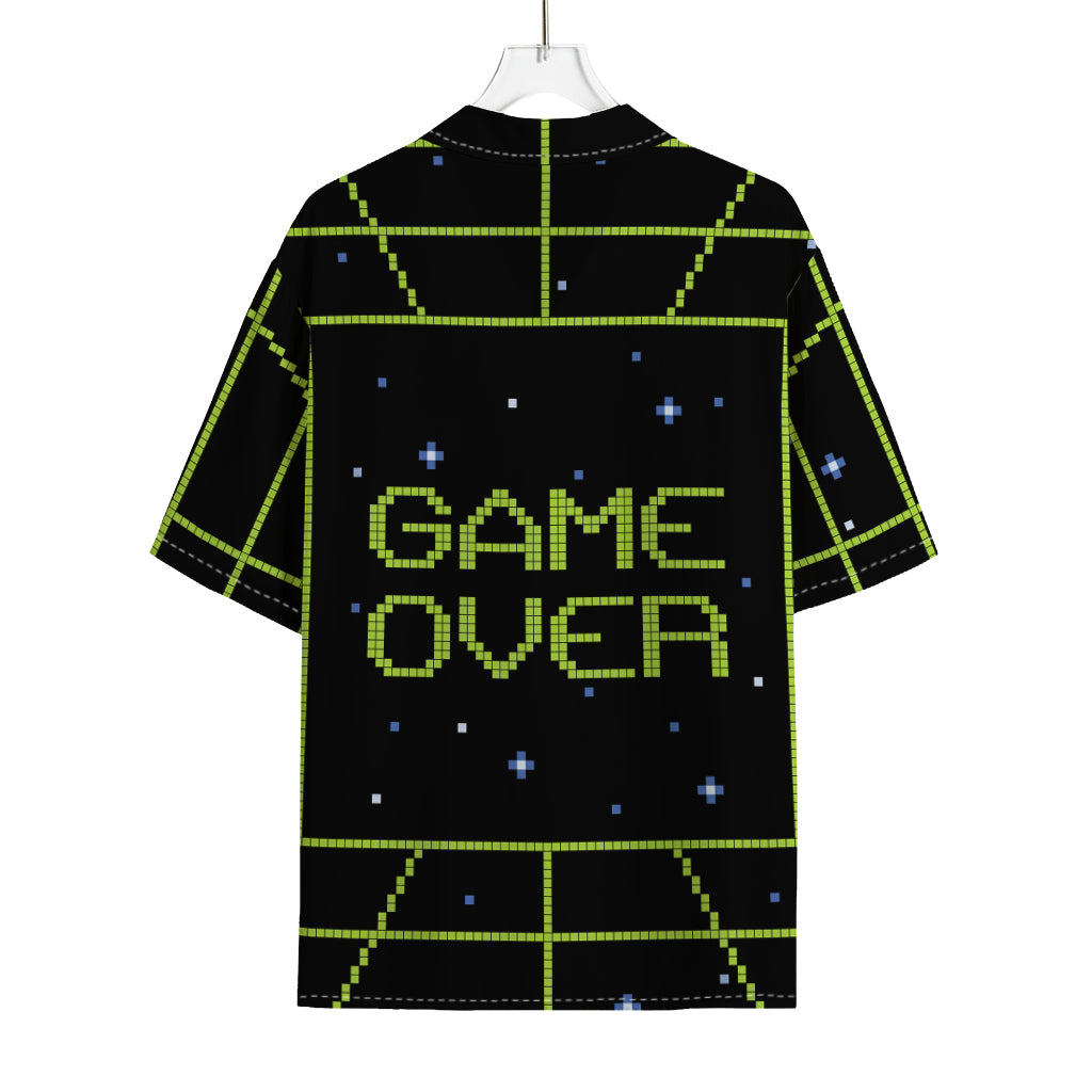 8-Bit Game Over Print Rayon Hawaiian Shirt