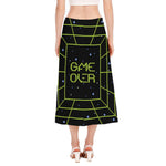 8-Bit Game Over Print Side Slit Midi Skirt