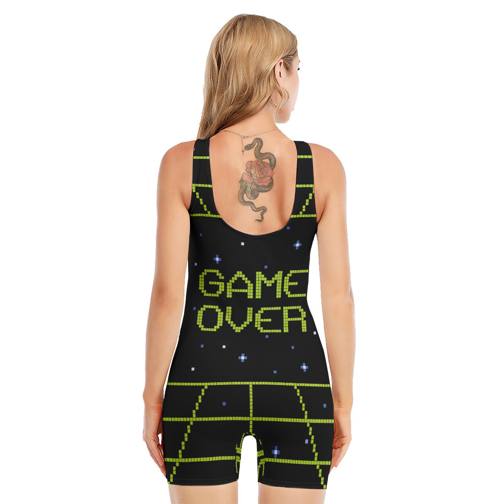 8-Bit Game Over Print Sleeveless One Piece Swimsuit
