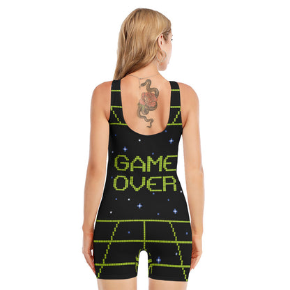 8-Bit Game Over Print Sleeveless One Piece Swimsuit