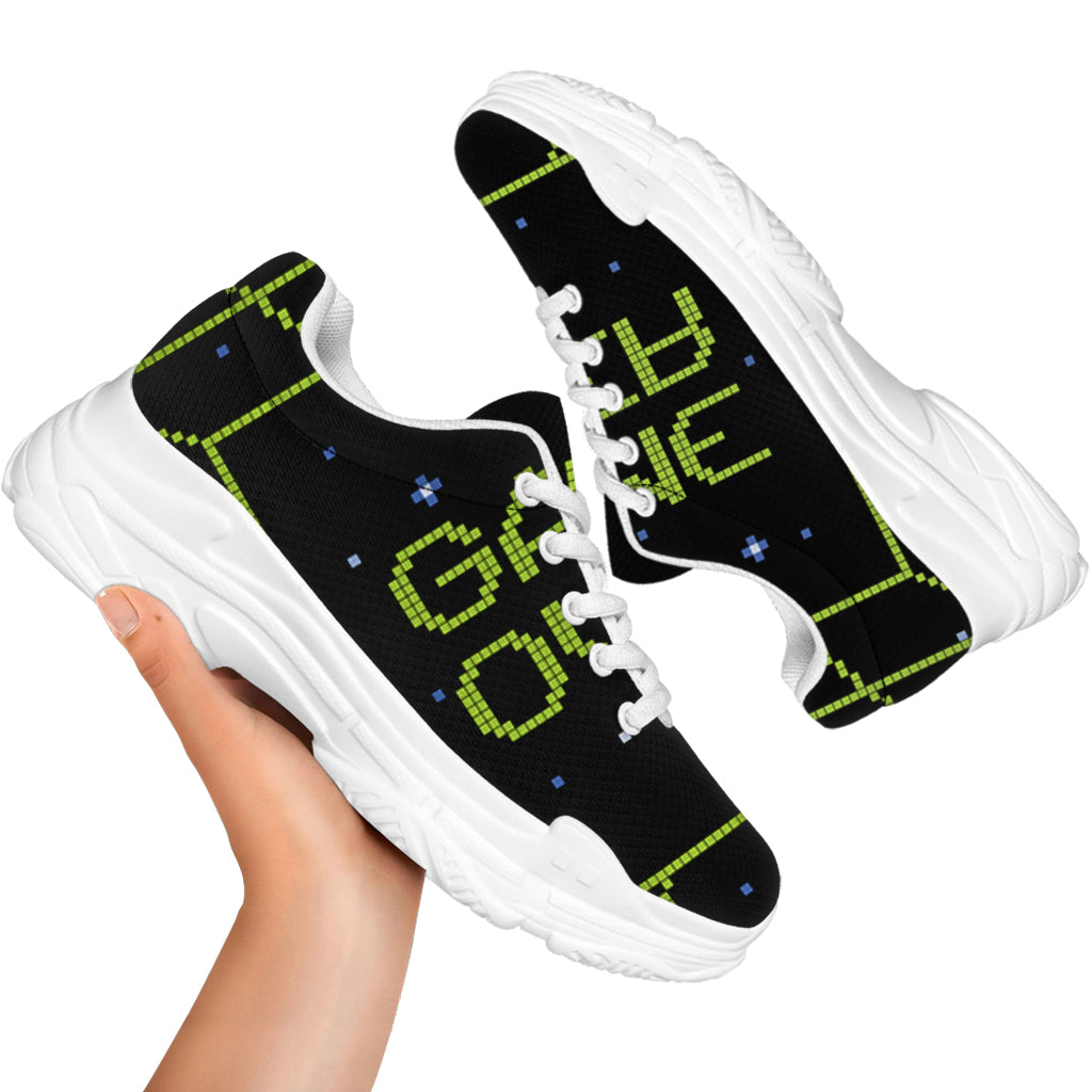 8-Bit Game Over Print White Chunky Shoes