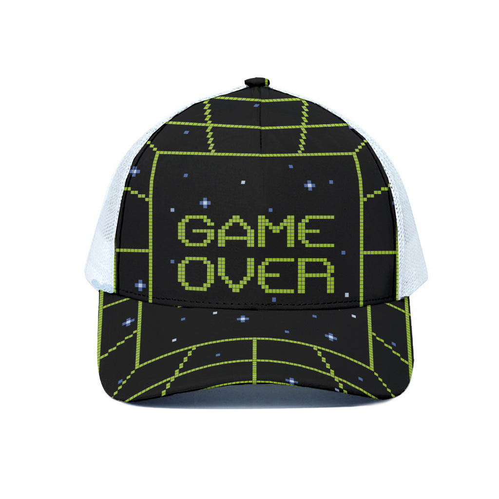 8-Bit Game Over Print White Mesh Trucker Cap
