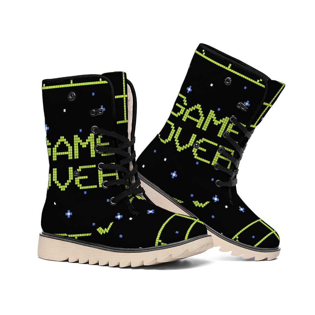 8-Bit Game Over Print Winter Boots