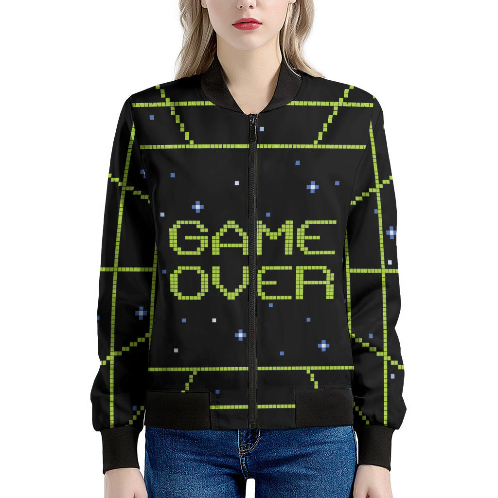 8-Bit Game Over Print Women's Bomber Jacket