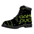 8-Bit Game Over Print Padded Collar Lace Up Boots