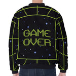 8-Bit Game Over Print Zip Sleeve Bomber Jacket