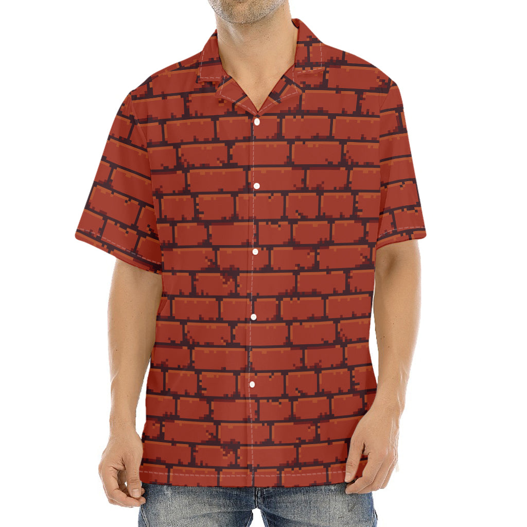 8-Bit Pixel Brick Wall Print Aloha Shirt