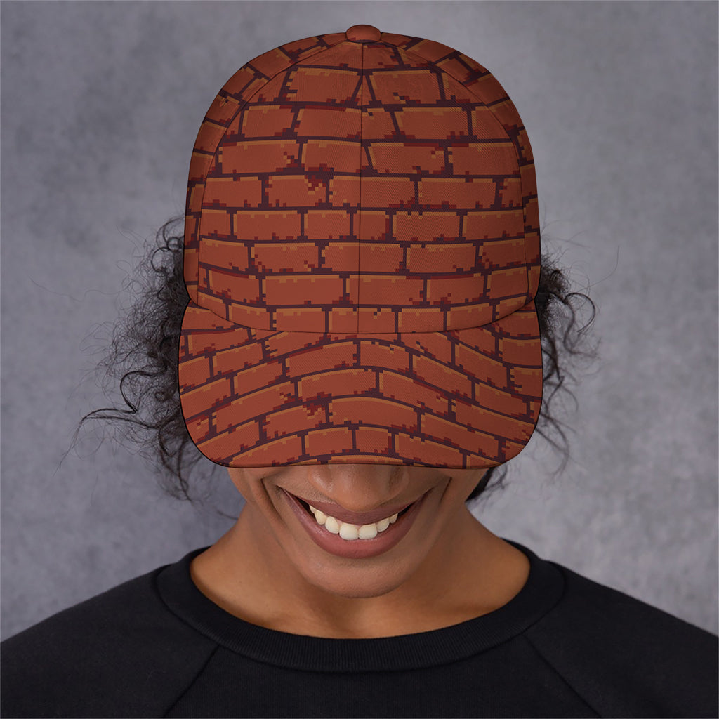 8-Bit Pixel Brick Wall Print Baseball Cap