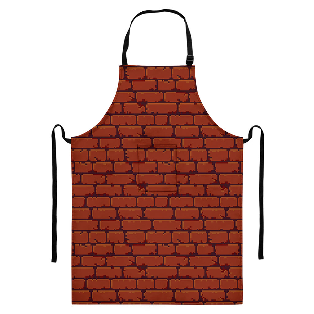 8-Bit Pixel Brick Wall Print Bib Apron With Pocket