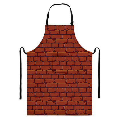 8-Bit Pixel Brick Wall Print Bib Apron With Pocket